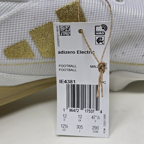 Adidas Adizero Electric Men\'s Size 12.5 White Gold Football Cleats IE4381 New main image 5